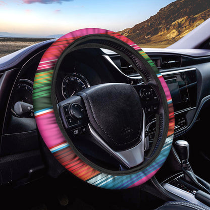 Colorful Mexican Blanket Stripe Print Car Steering Wheel Cover