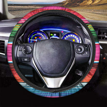 Colorful Mexican Blanket Stripe Print Car Steering Wheel Cover