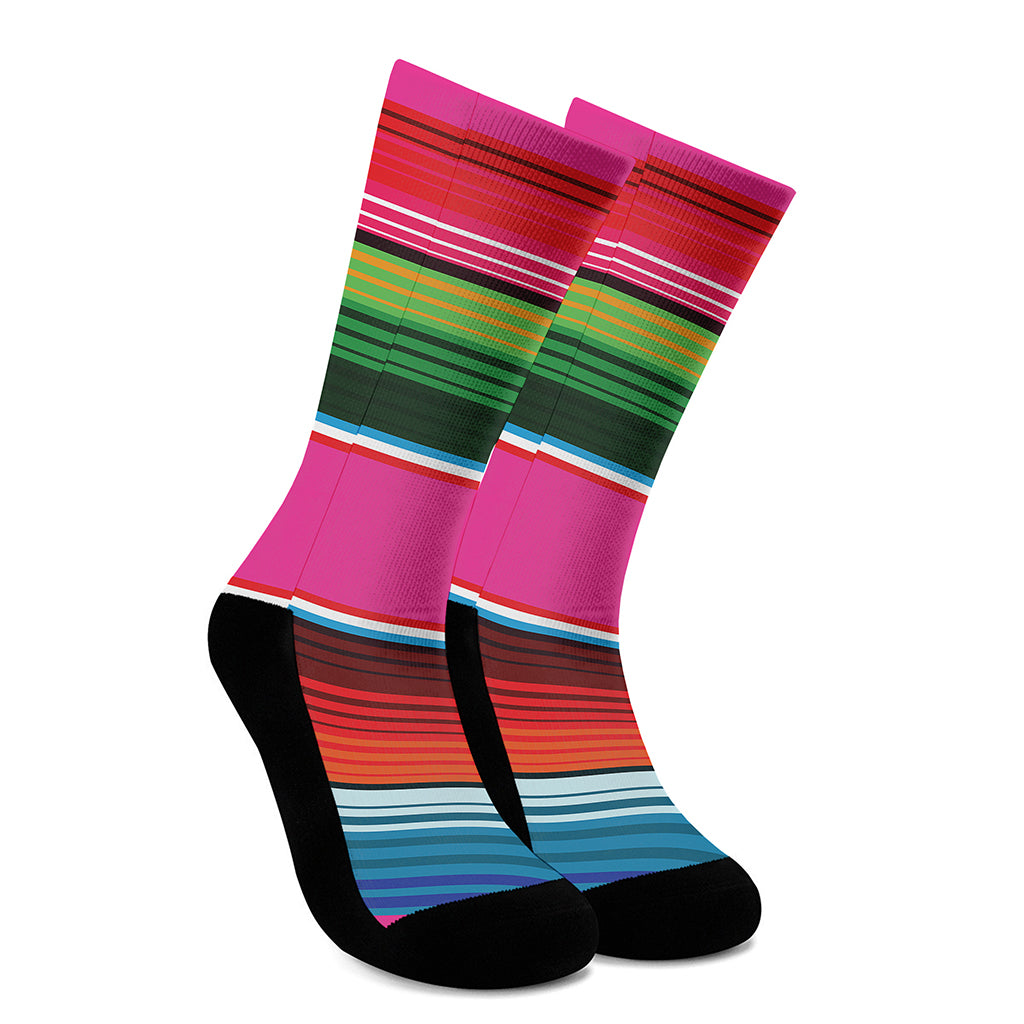 Colorful Mexican Blanket Stripe Print Crew Socks