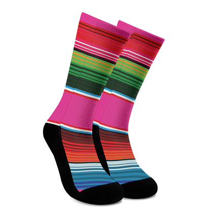 Colorful Mexican Blanket Stripe Print Crew Socks