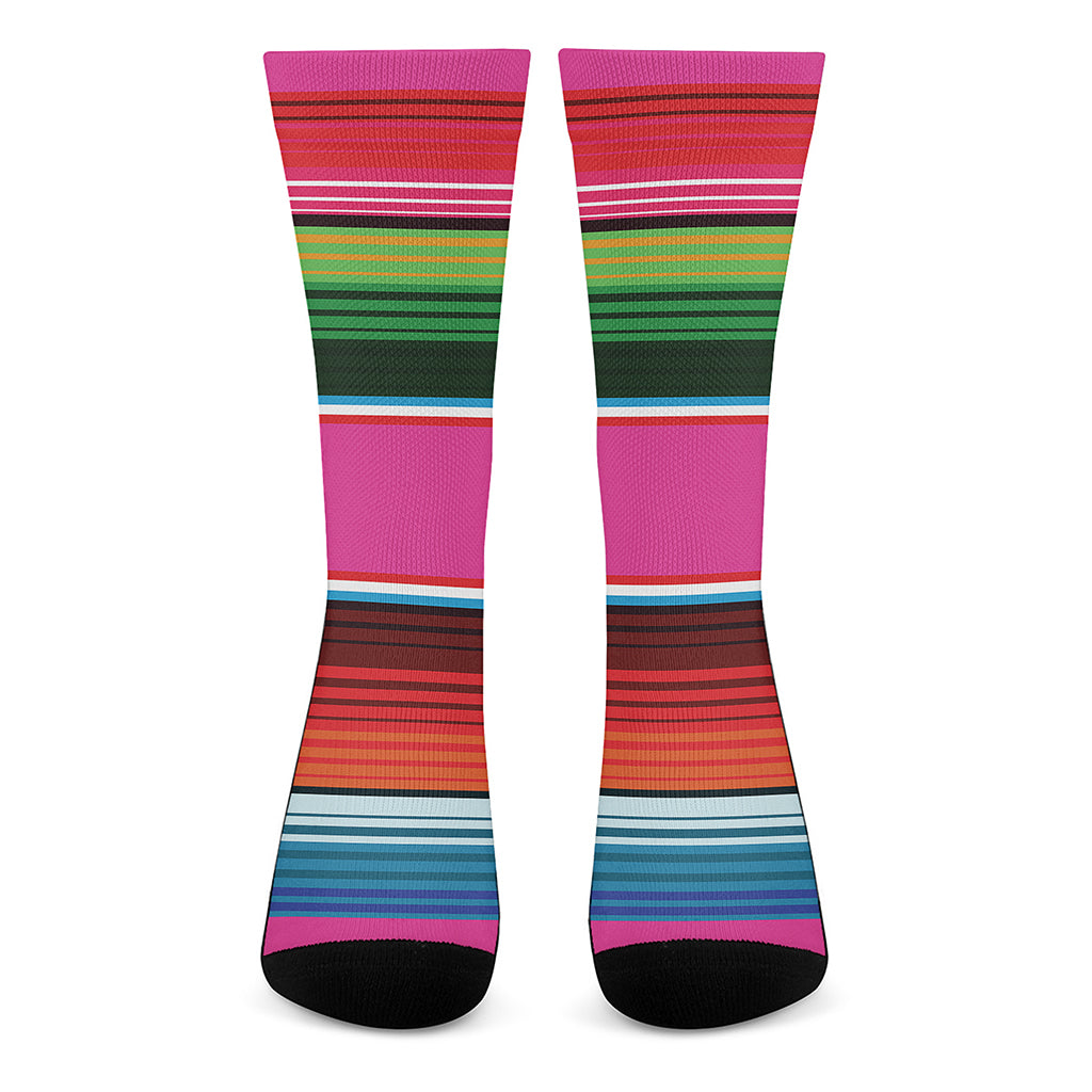 Colorful Mexican Blanket Stripe Print Crew Socks