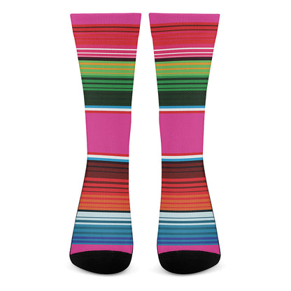 Colorful Mexican Blanket Stripe Print Crew Socks