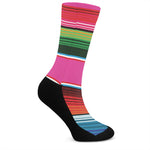 Colorful Mexican Blanket Stripe Print Crew Socks