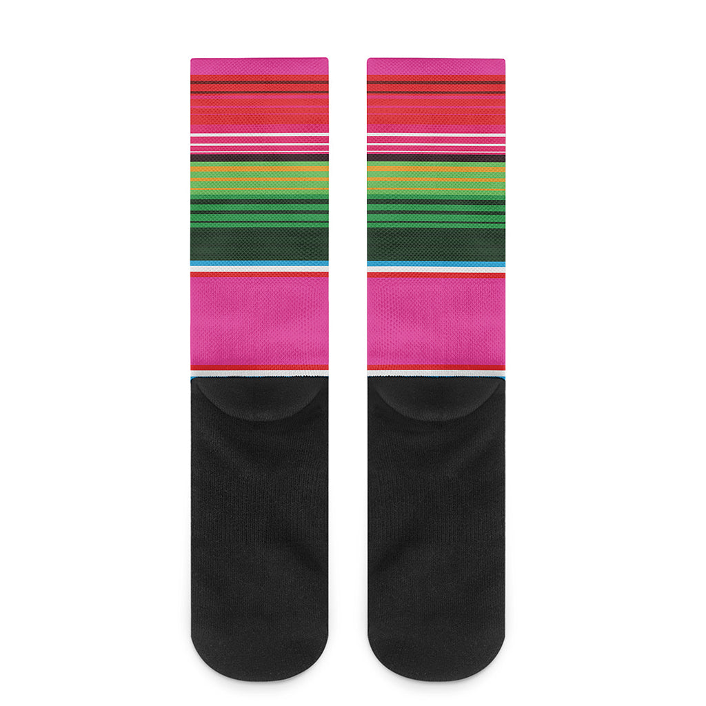 Colorful Mexican Blanket Stripe Print Crew Socks