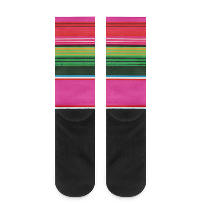 Colorful Mexican Blanket Stripe Print Crew Socks