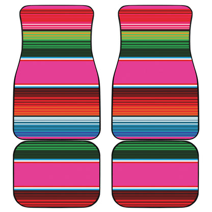 Colorful Mexican Blanket Stripe Print Front and Back Car Floor Mats
