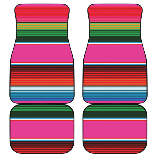 Colorful Mexican Blanket Stripe Print Front and Back Car Floor Mats