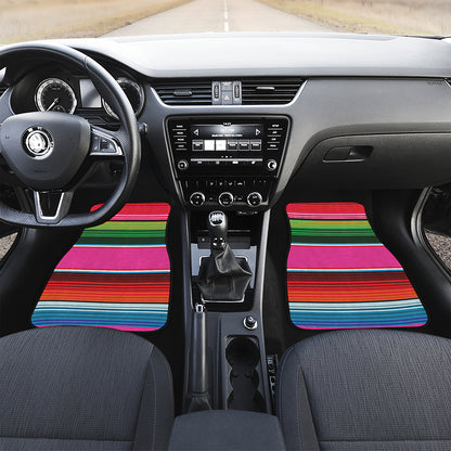 Colorful Mexican Blanket Stripe Print Front Car Floor Mats
