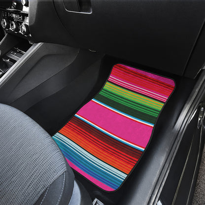 Colorful Mexican Blanket Stripe Print Front Car Floor Mats