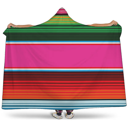 Colorful Mexican Blanket Stripe Print Hooded Blanket