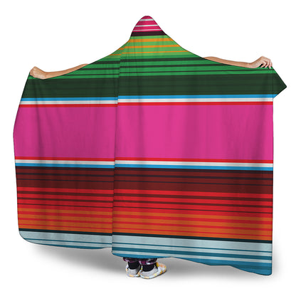Colorful Mexican Blanket Stripe Print Hooded Blanket