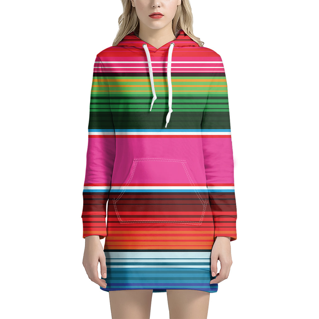 Colorful Mexican Blanket Stripe Print Hoodie Dress