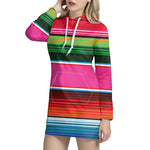 Colorful Mexican Blanket Stripe Print Hoodie Dress