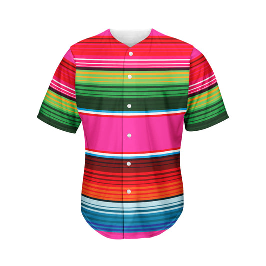 Colorful Mexican Blanket Stripe Print Men's Baseball Jersey