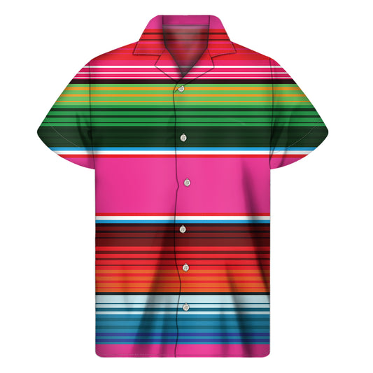 Colorful Mexican Blanket Stripe Print Men's Short Sleeve Shirt