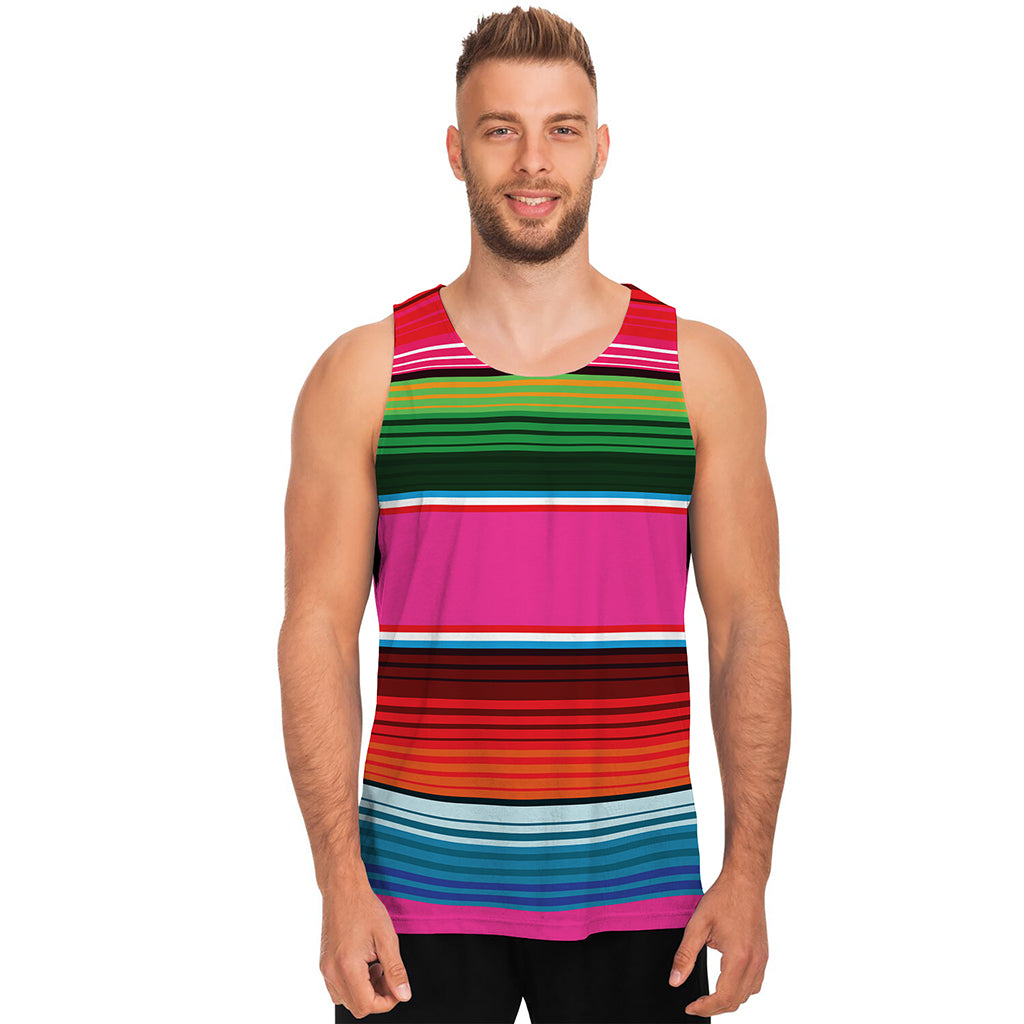 Colorful Mexican Blanket Stripe Print Men's Tank Top
