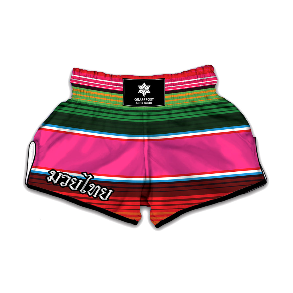 Colorful Mexican Blanket Stripe Print Muay Thai Boxing Shorts