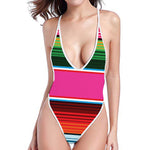 Colorful Mexican Blanket Stripe Print One Piece High Cut Swimsuit