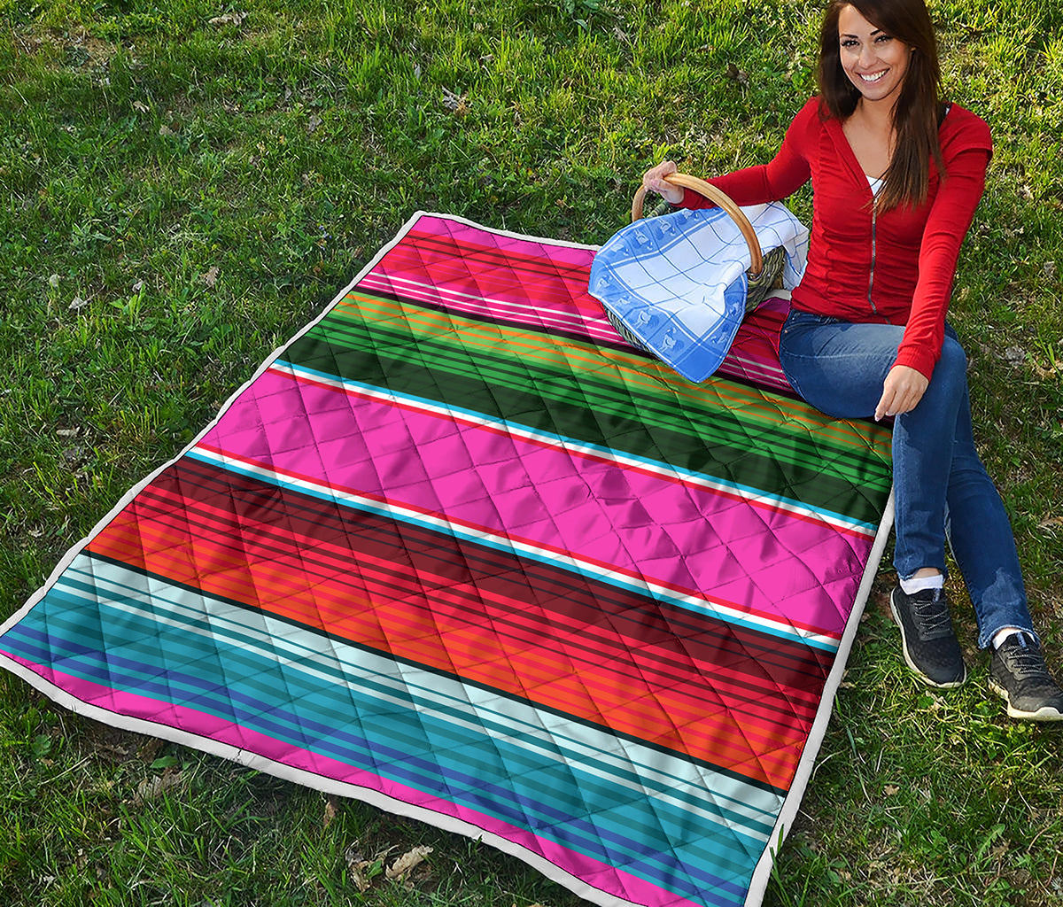 Colorful Mexican Blanket Stripe Print Quilt