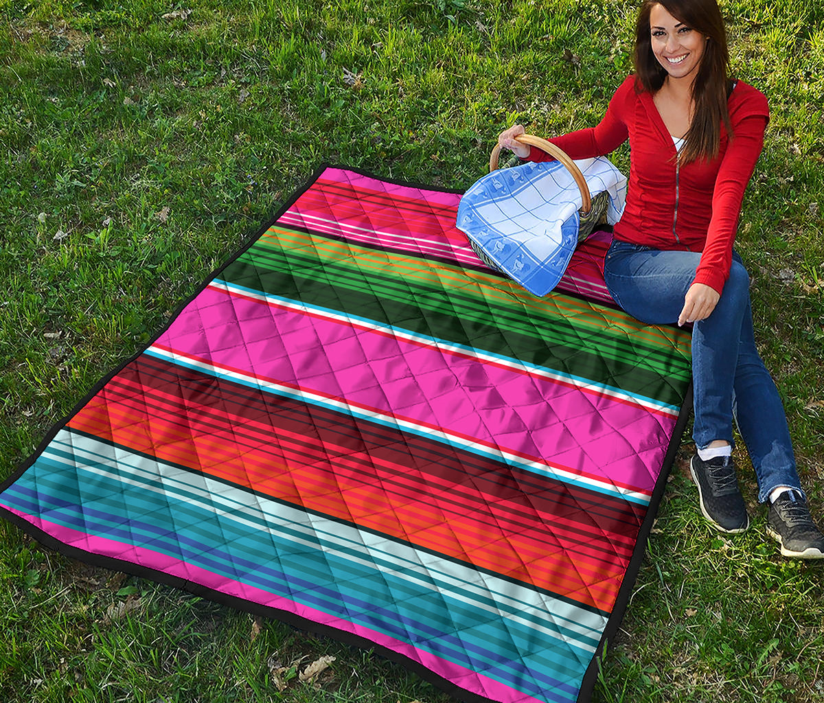 Colorful Mexican Blanket Stripe Print Quilt