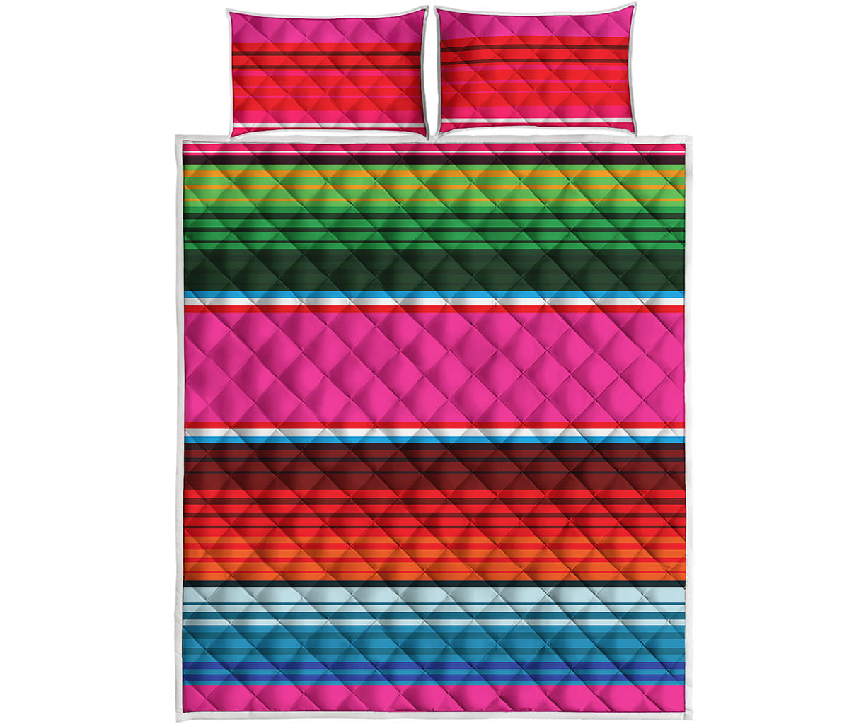Colorful Mexican Blanket Stripe Print Quilt Bed Set