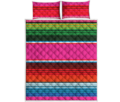 Colorful Mexican Blanket Stripe Print Quilt Bed Set