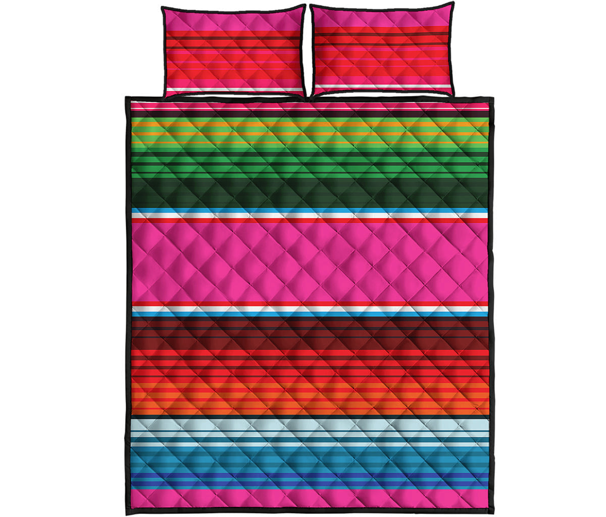 Colorful Mexican Blanket Stripe Print Quilt Bed Set