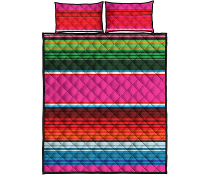 Colorful Mexican Blanket Stripe Print Quilt Bed Set