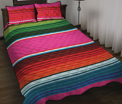 Colorful Mexican Blanket Stripe Print Quilt Bed Set