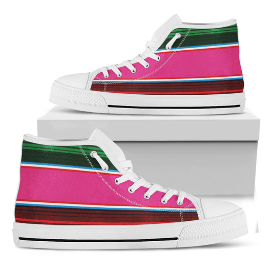 Colorful Mexican Blanket Stripe Print White High Top Shoes