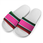 Colorful Mexican Blanket Stripe Print White Slide Sandals