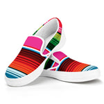 Colorful Mexican Blanket Stripe Print White Slip On Shoes