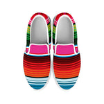 Colorful Mexican Blanket Stripe Print White Slip On Shoes