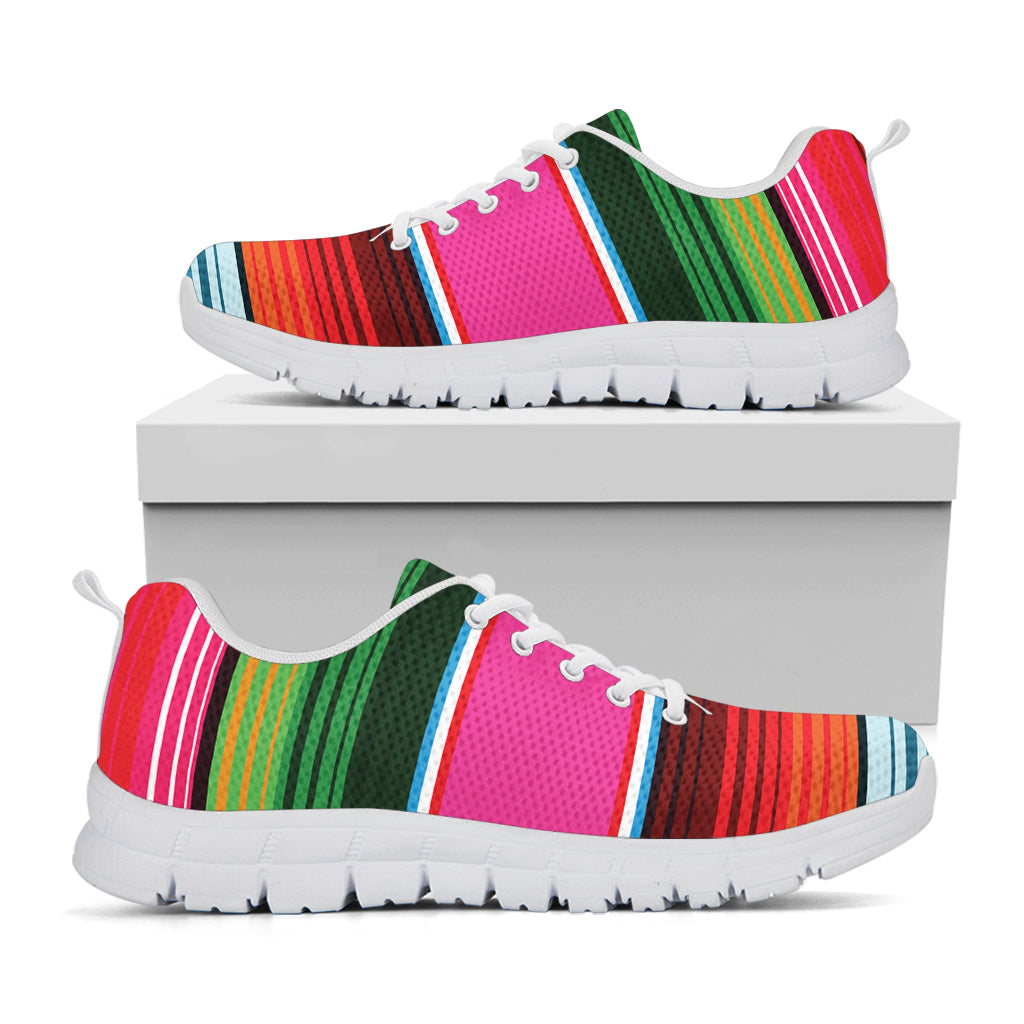 Colorful Mexican Blanket Stripe Print White Sneakers