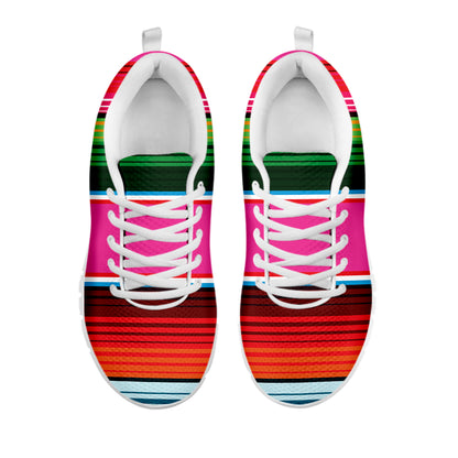 Colorful Mexican Blanket Stripe Print White Sneakers