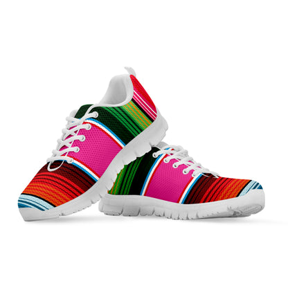 Colorful Mexican Blanket Stripe Print White Sneakers