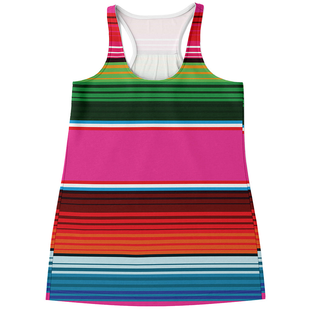 Colorful Mexican Blanket Stripe Print Women's Racerback Tank Top