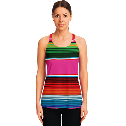 Colorful Mexican Blanket Stripe Print Women's Racerback Tank Top