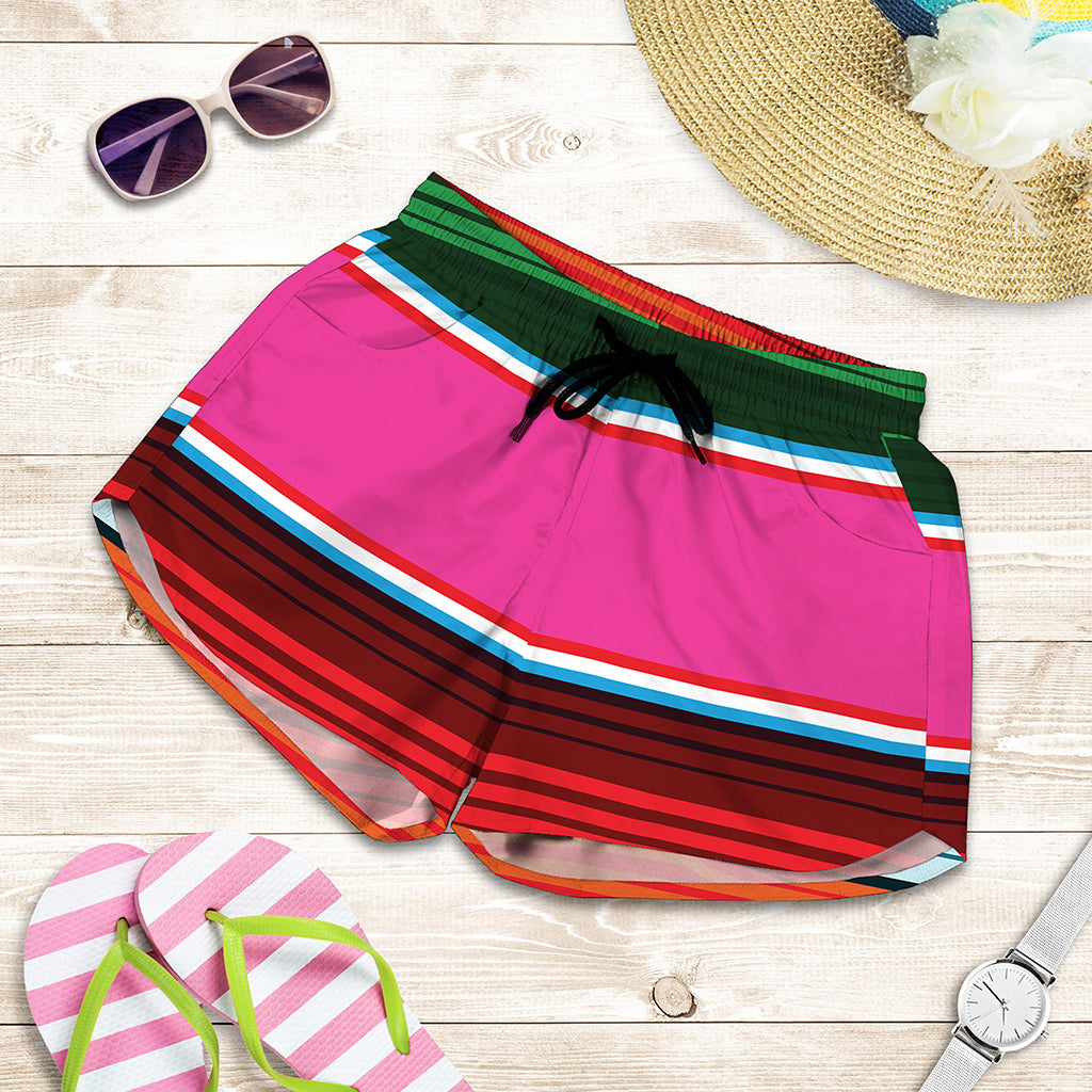 Colorful Mexican Blanket Stripe Print Women's Shorts