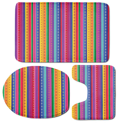 Colorful Mexican Serape Pattern Print 3 Piece Bath Mat Set
