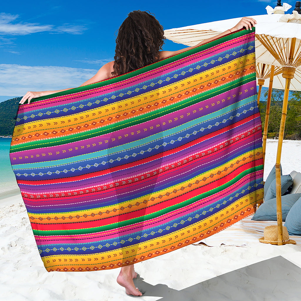 Colorful Mexican Serape Pattern Print Beach Sarong Wrap