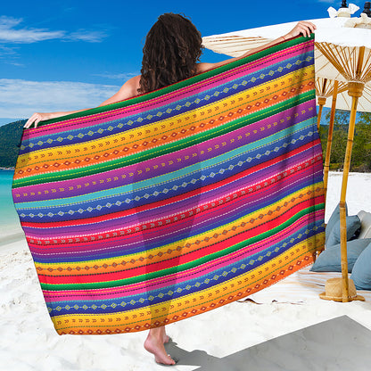 Colorful Mexican Serape Pattern Print Beach Sarong Wrap