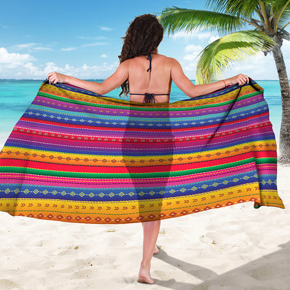 Colorful Mexican Serape Pattern Print Beach Sarong Wrap