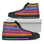 Colorful Mexican Serape Pattern Print Black High Top Shoes
