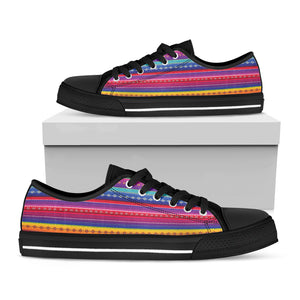 Colorful Mexican Serape Pattern Print Black Low Top Shoes