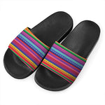 Colorful Mexican Serape Pattern Print Black Slide Sandals