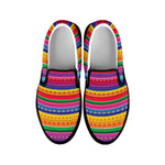 Colorful Mexican Serape Pattern Print Black Slip On Shoes