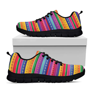 Colorful Mexican Serape Pattern Print Black Sneakers