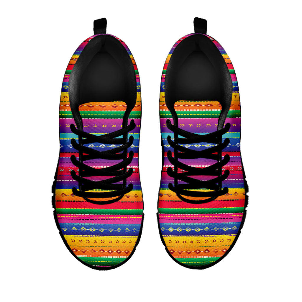 Colorful Mexican Serape Pattern Print Black Sneakers