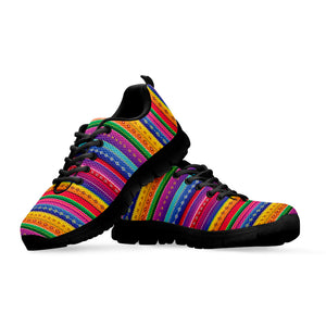 Colorful Mexican Serape Pattern Print Black Sneakers